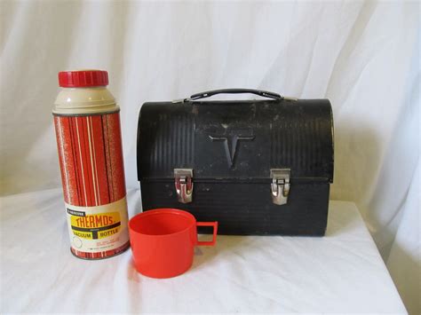 plain metal lunch box with thermos|1960s lunch boxes with thermos.